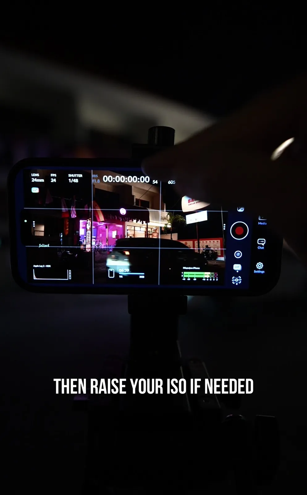 Blackmagic Camera app tip to raise ISO only after locking shutter at night